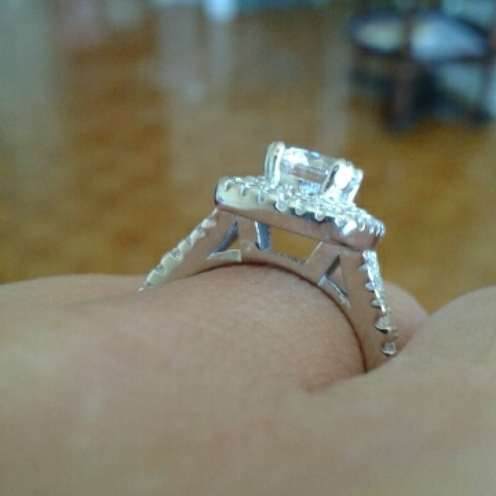Sterling Silver Cushion Cut Halo Diamond Cz Ring - Picture 4 of 4